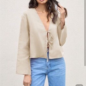 Beige Tie-Front Blouse